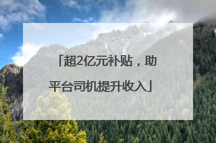 超2亿元补贴，助平台司机提升收入